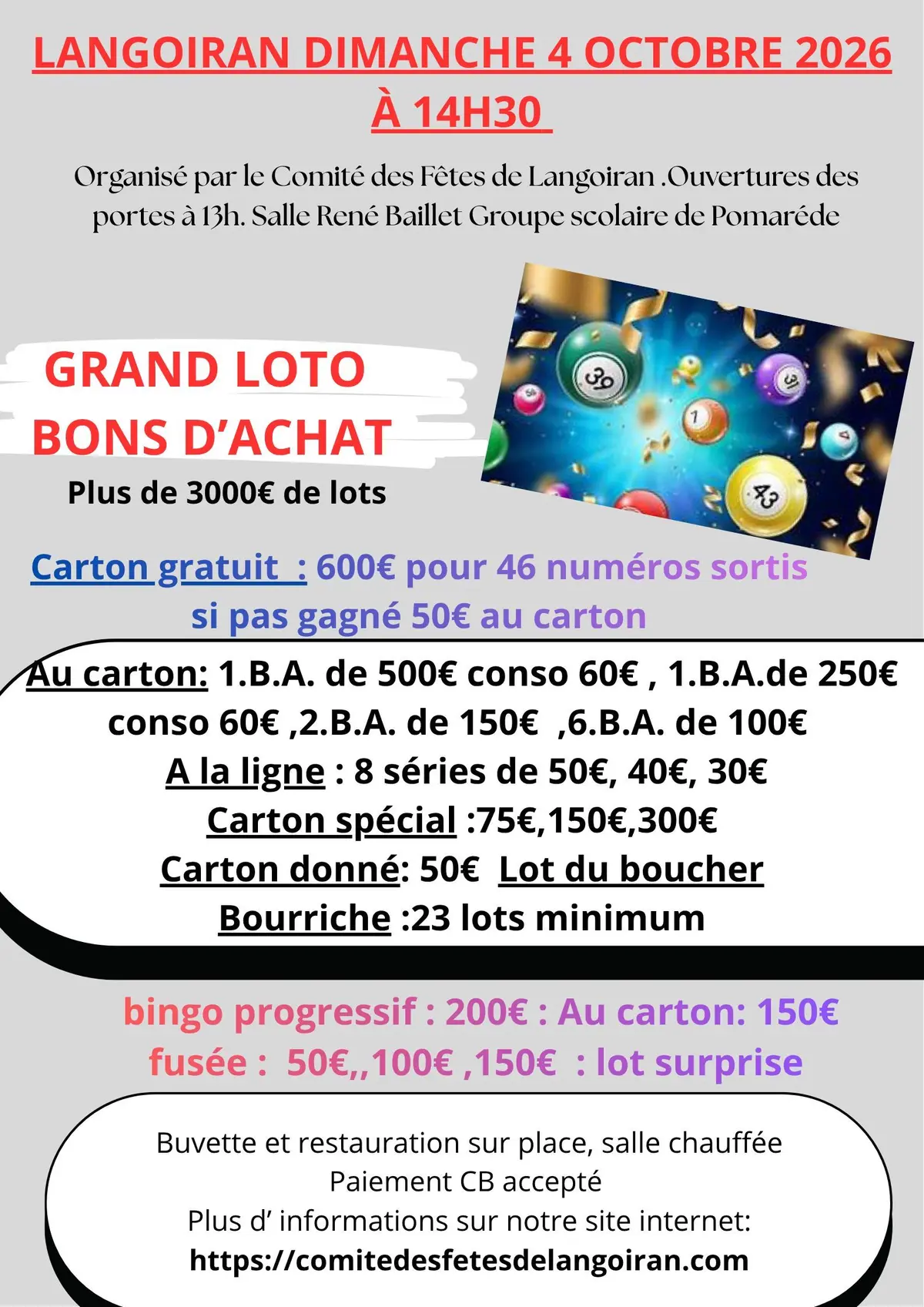 Grand loto Spécial bons d'achat 46 lots + jeux