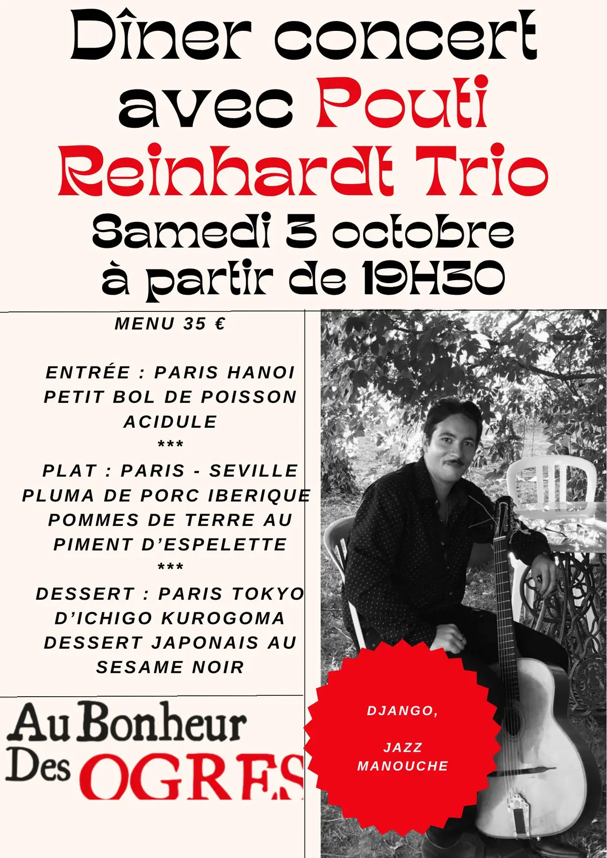 Diner Concert avec Pouti Reinhardt Trio