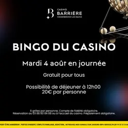 Bingo du 4 août à midi au Casino Barrière Niederbronn-les-Bains