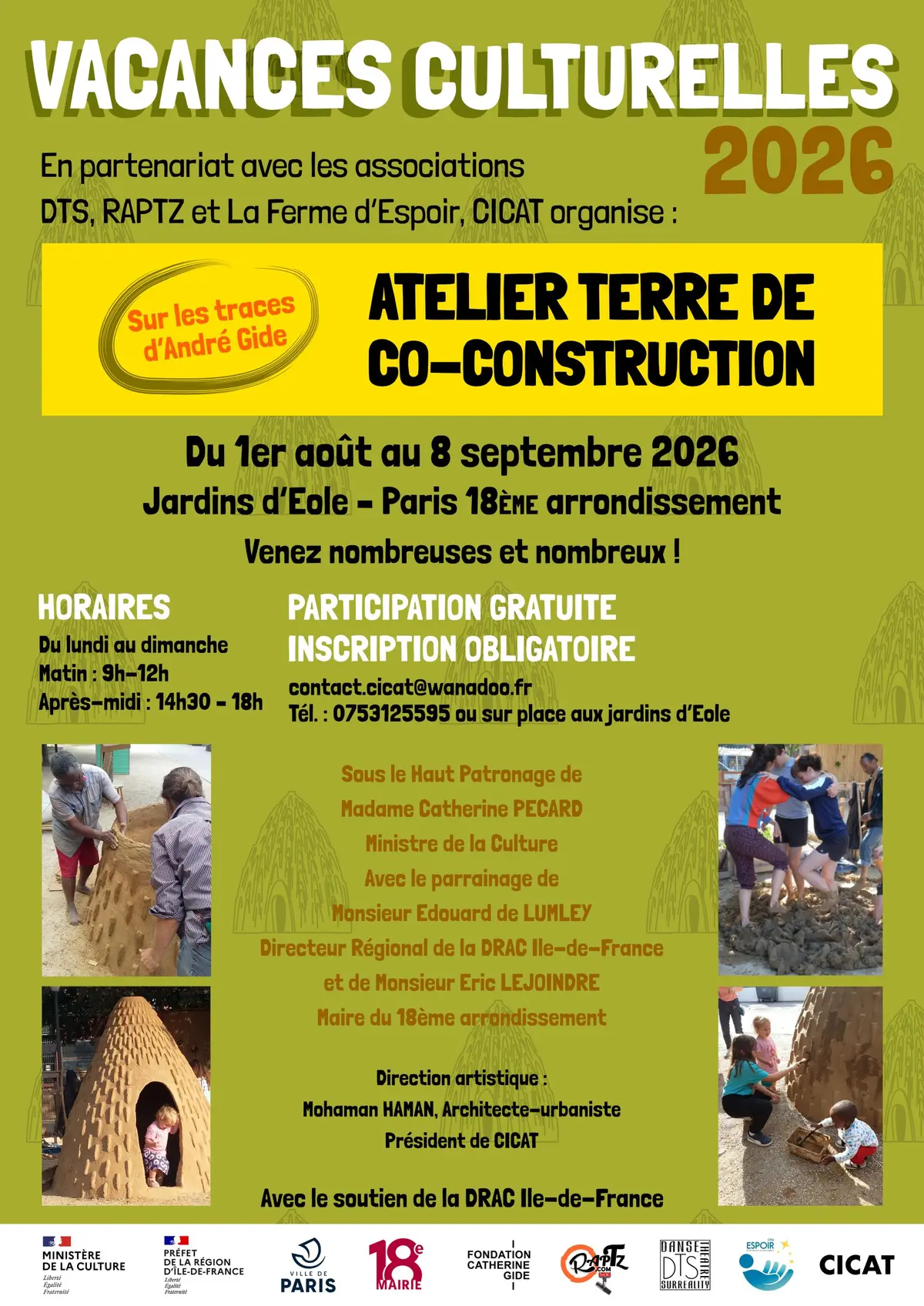 Atelier terre de coconstruction de la case obus aux jardins d'Eole, Paris 18ème