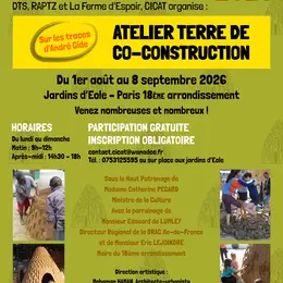 Atelier terre de coconstruction de la case obus aux jardins d'Eole, Paris 18ème