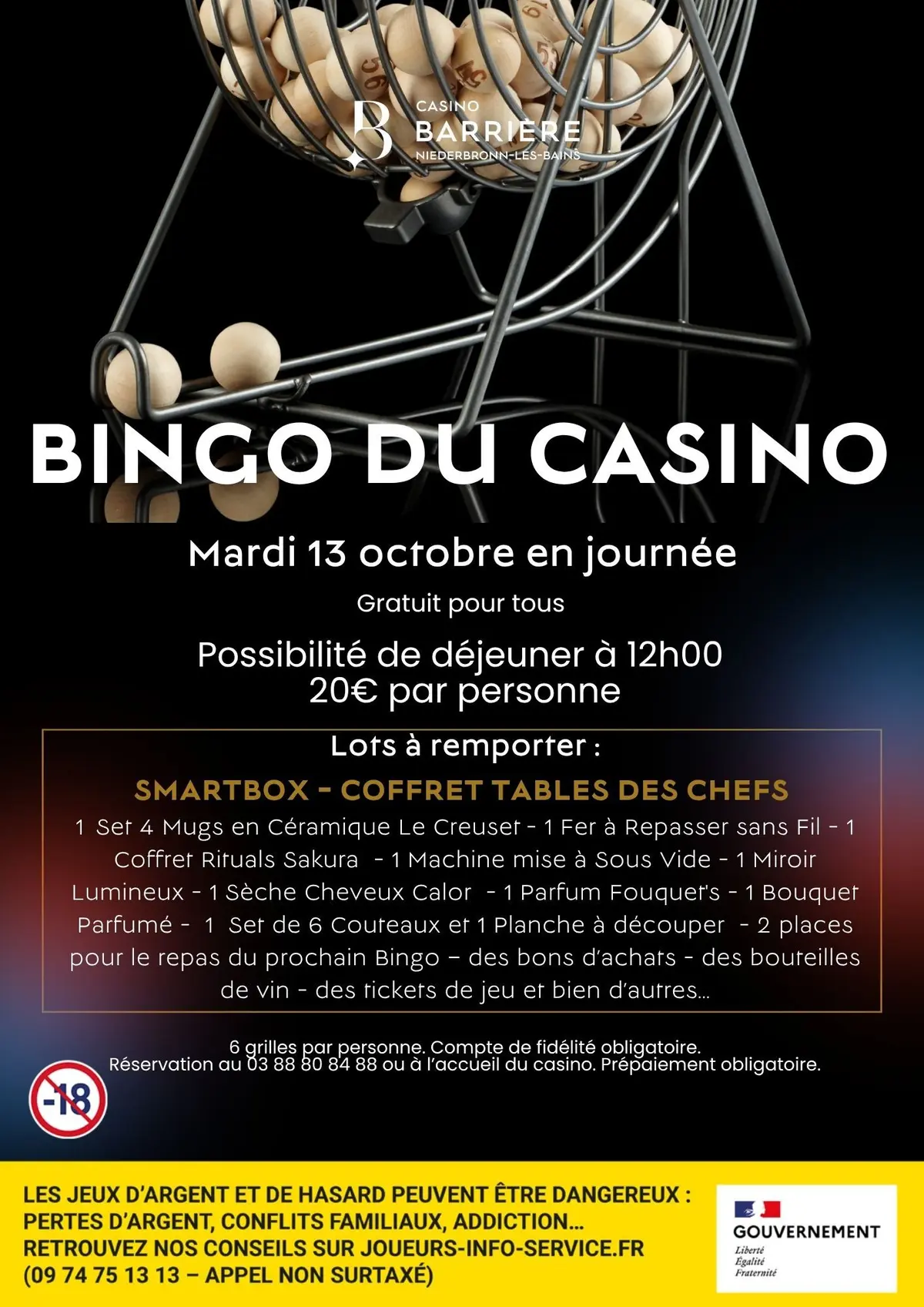Bingo du mardi 13 octobre en journée au Casino Barrière Niederbronn-les-Bains