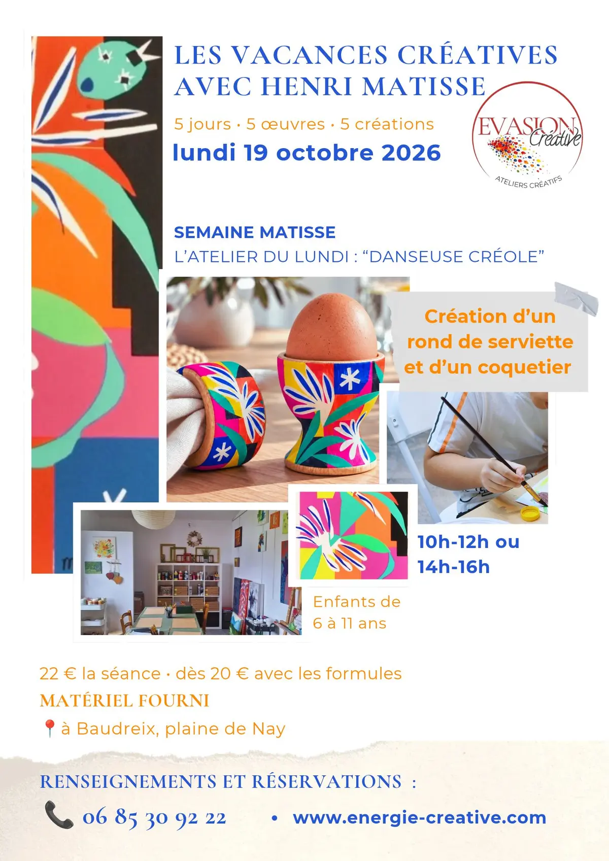 Atelier créatif enfants - A la manière de Matisse -Rond de serviette & Coquetier