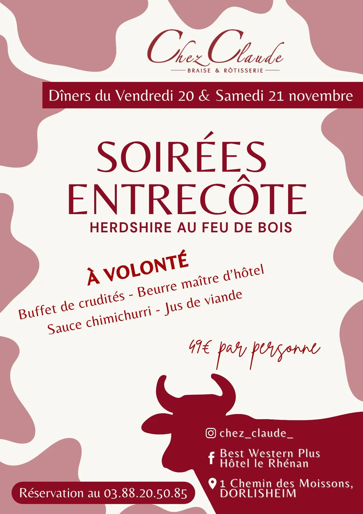 Soirées Entrecôte de Boeuf cuit au feu de bois