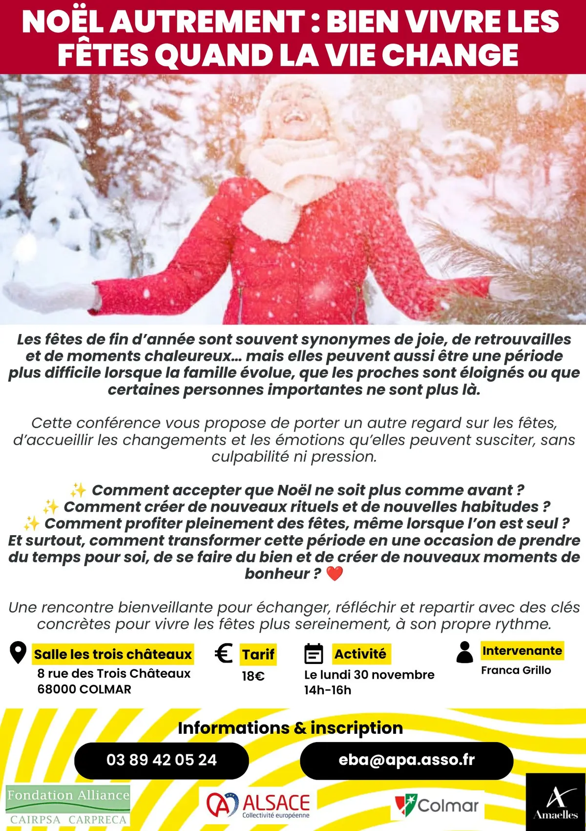 Conférence à Colmar – Noël autrement : bien vivre les fêtes quand la vie change