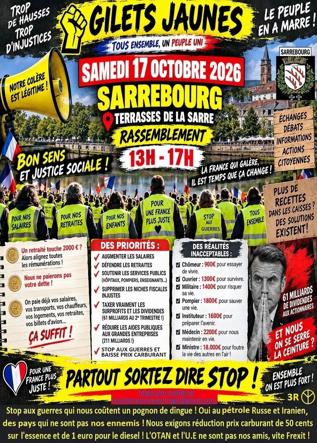 Rassemblement Gilet Jaune à Sarrebourg  pour réduc prix carburant & refus guerre