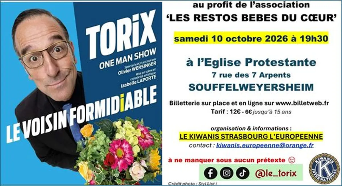 Spectacle humour de TORIX au profit des Bébés restos du Cœur
