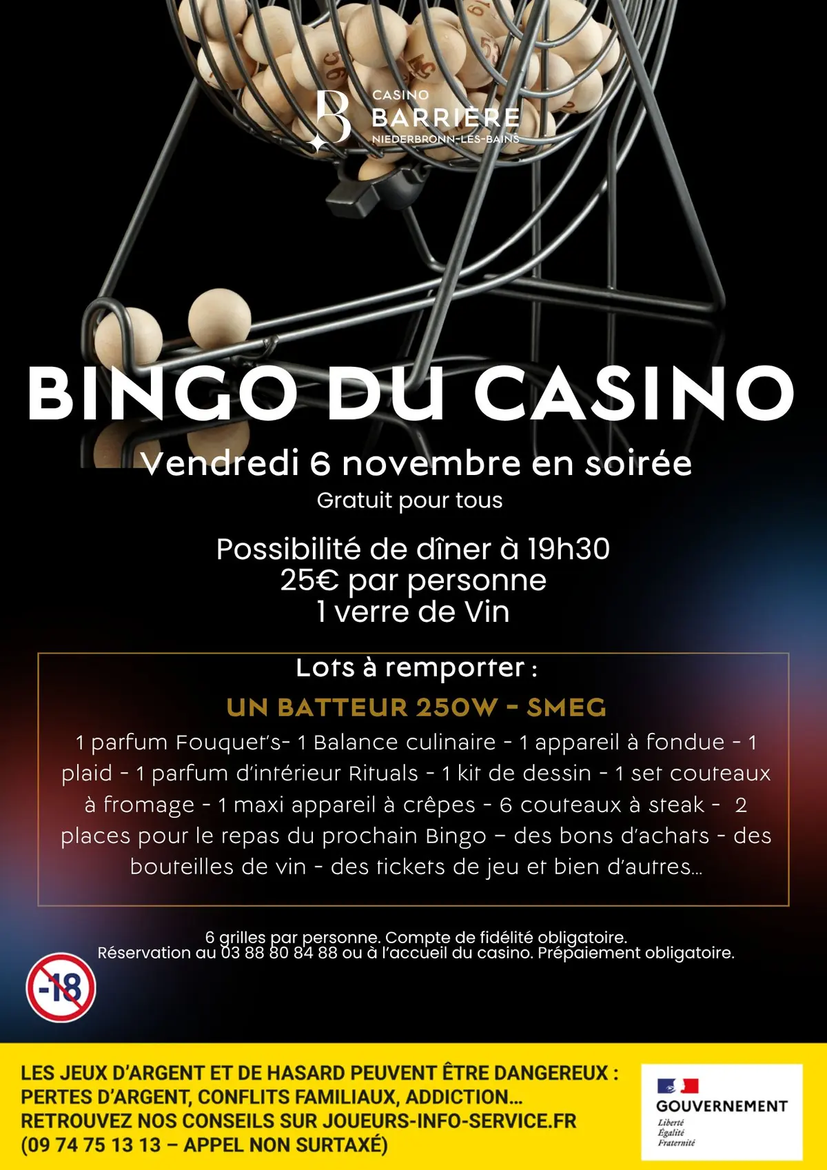 Bingo du vendredi 6 novembre en soirée au Casino Barrière Niederbronn-les-Bains