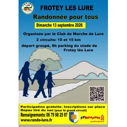 Randonnée pour tous  gratuite le dimanche 13 septembre à Frotey Lès Lure