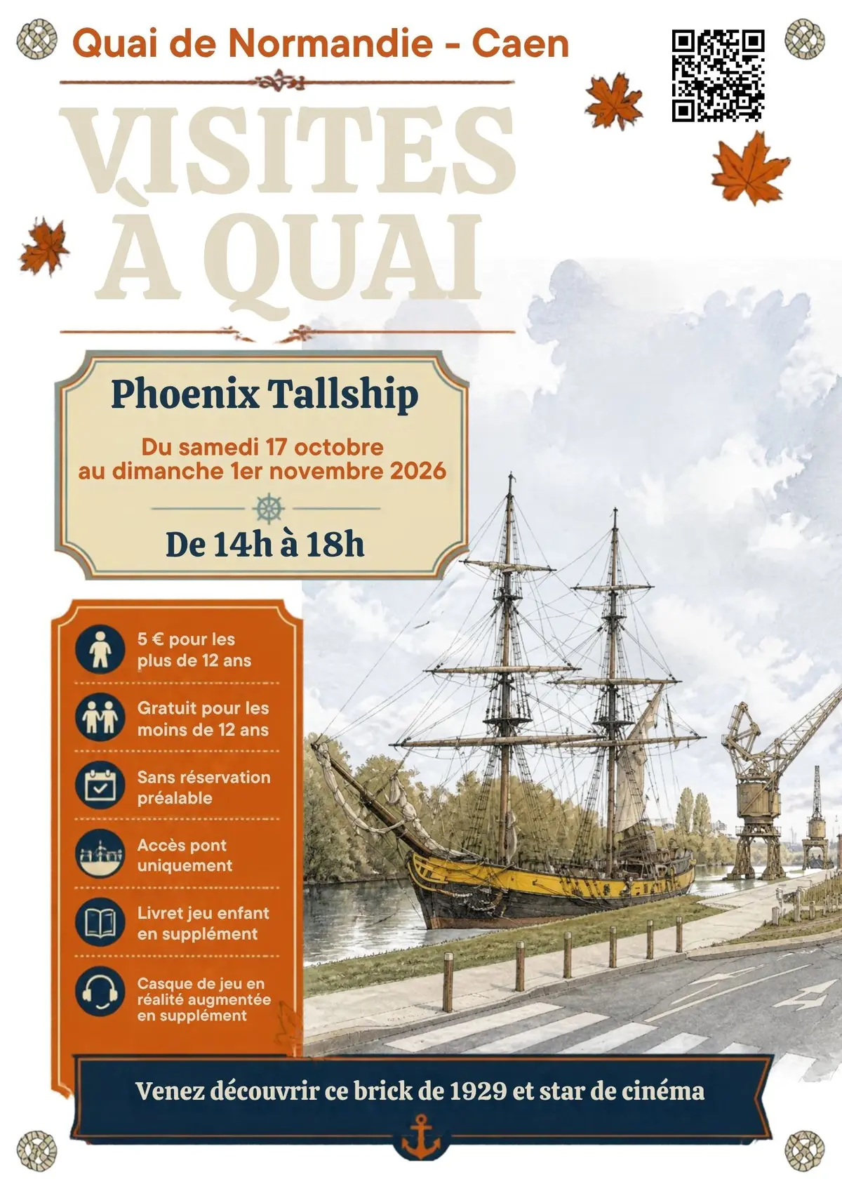 Visites à quai du Phoenix Tallship pendant les vacances de la Toussaint à Caen