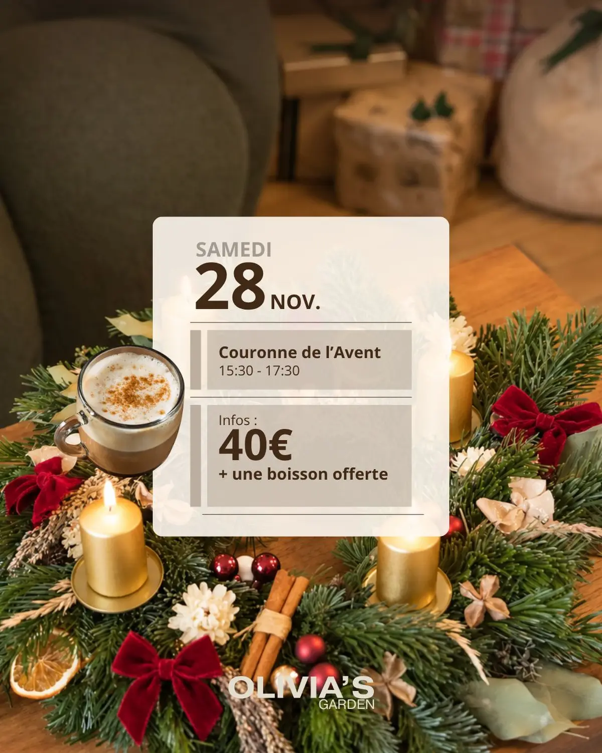 Atelier Couronne de l'Avent chez Olivia's Garden