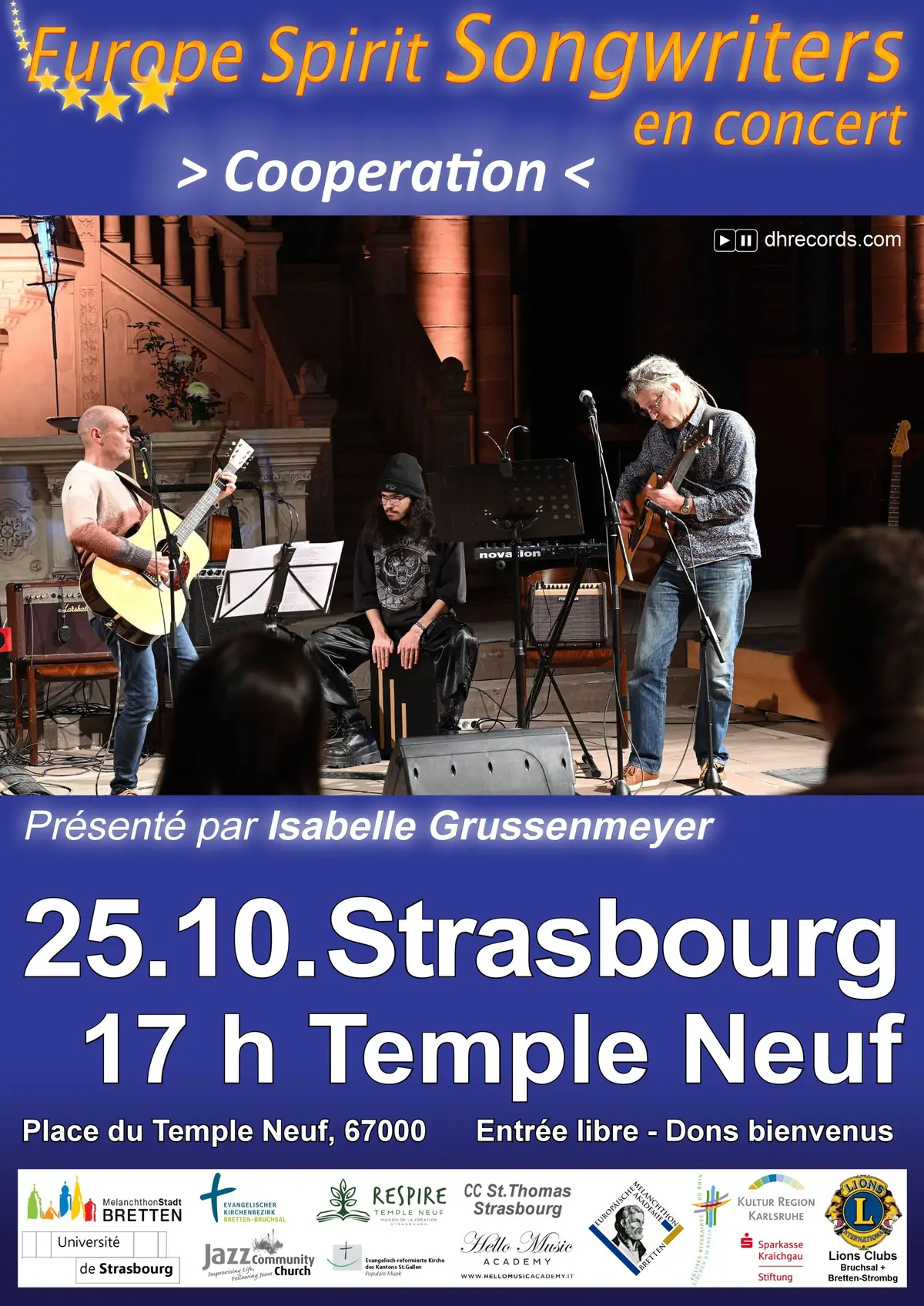 Concert européen d'auteurs-compositeurs au Temple Neuf à Strasbourg