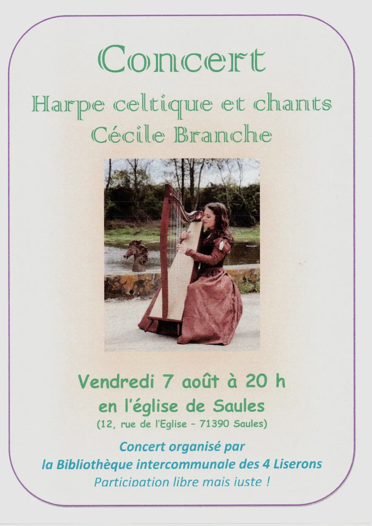 Concert harpe celtique et chants par Cécile Branche