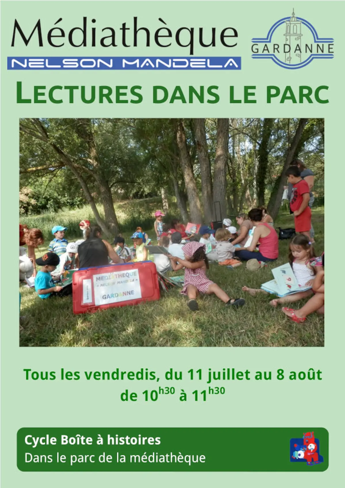 A l'ombre d'un arbre : lectures dans le parc de la médiathèque