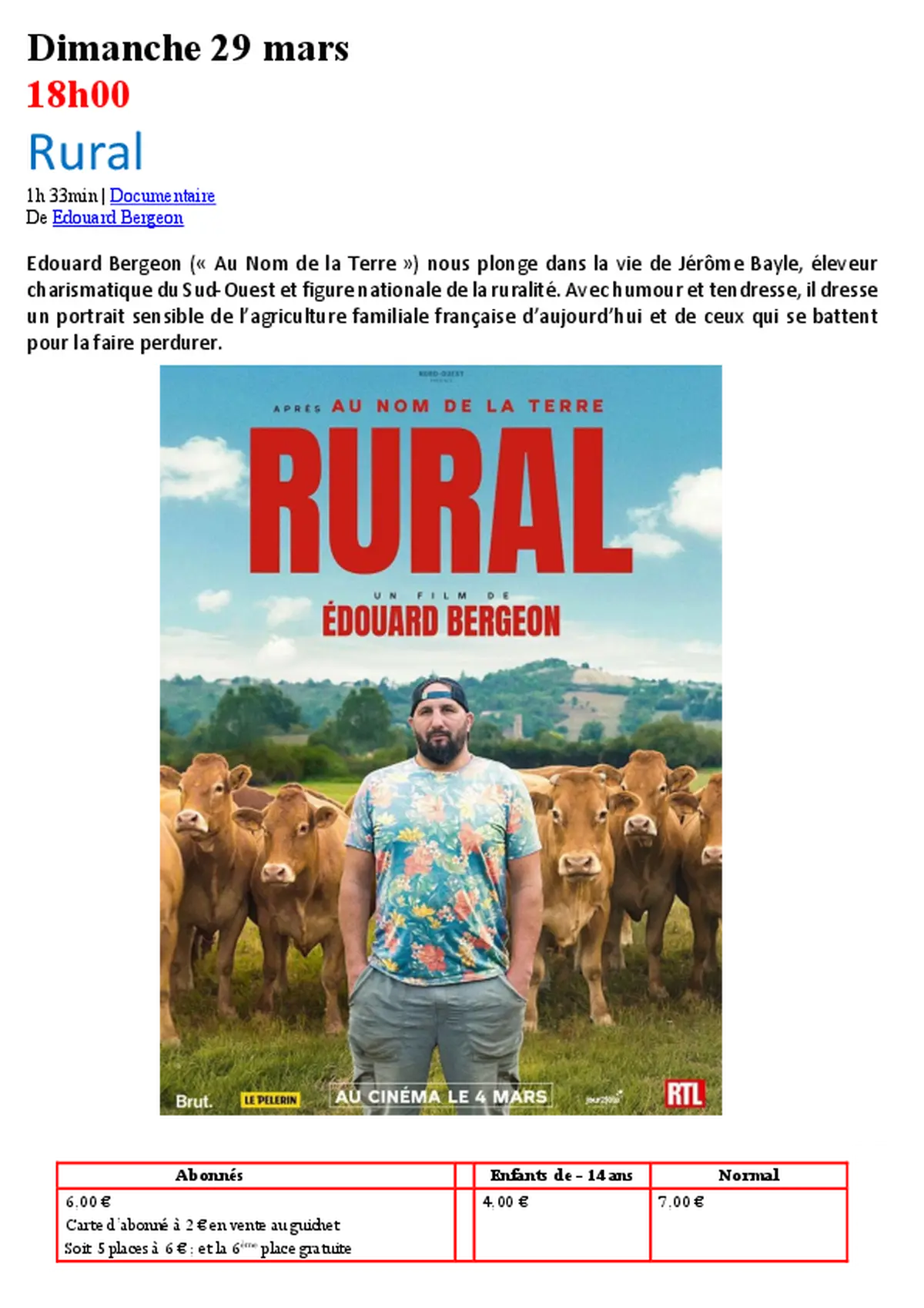 A pied d'œuvre  au cinéma à St Geniez d'Olt