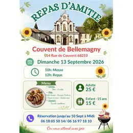 REPAS d'Amitié - DIMANCHE 13 SEPTEMBRE 2026 - Au Couvent de Bellemagny (68210) 