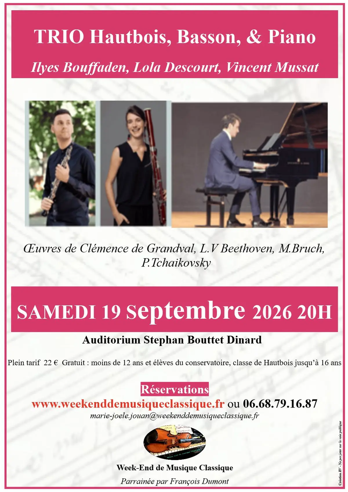 Trio Hautbois, Basson & Piano: TROIS SOLISTES de l'orchestre de Chambre de Paris