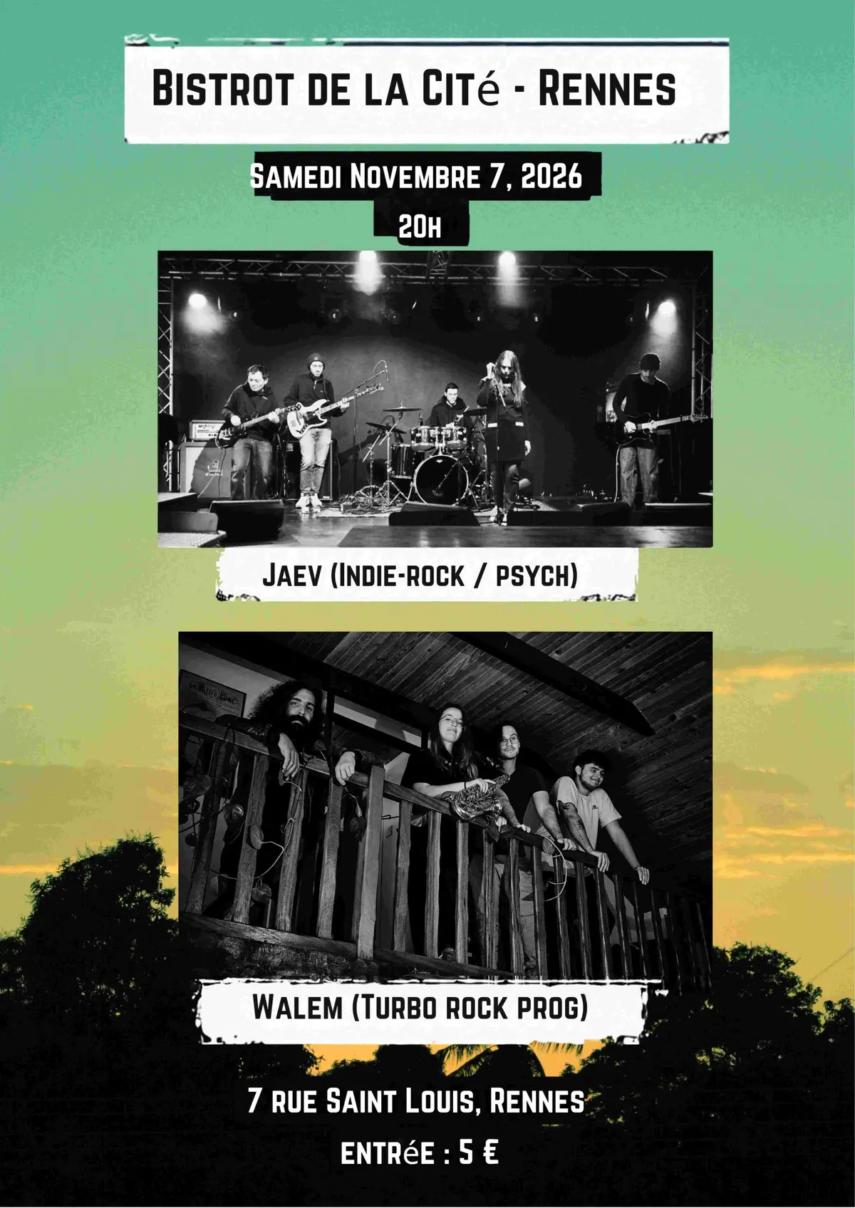 JAEV (rock-Indie) et WaleM (rock-prog) - 2 groupes au Bistrot de la Cité, Rennes