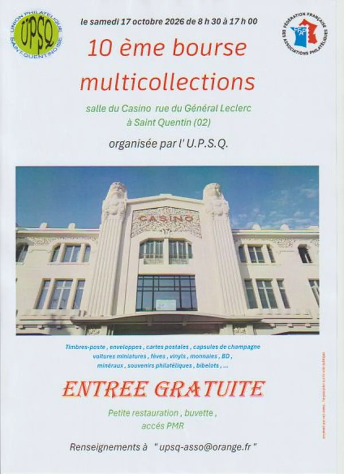  Fete du Timbre  2027 ,expo.  timbres tableaux ,bourse toutes collections