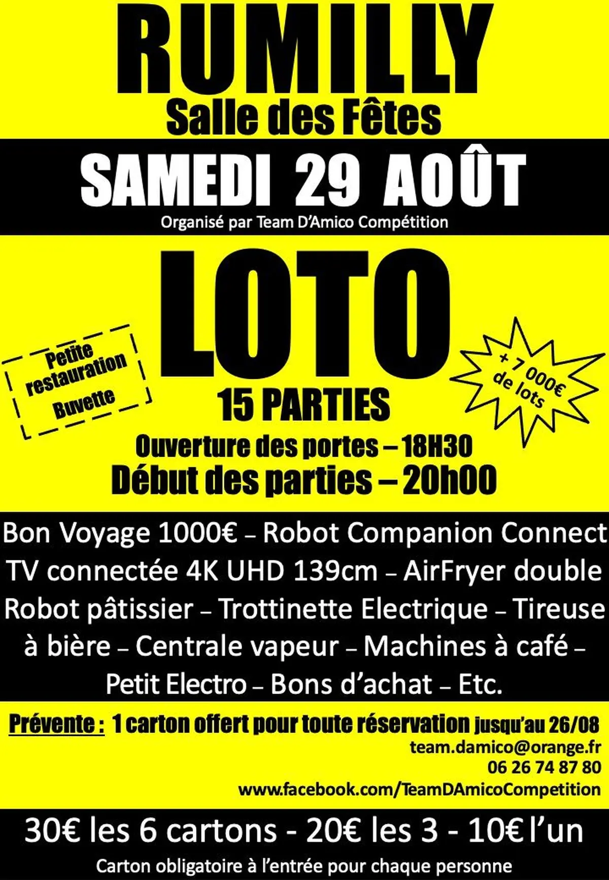 Loto en 15 partie Samedi 29 Août 2026 à Rumilly (74)