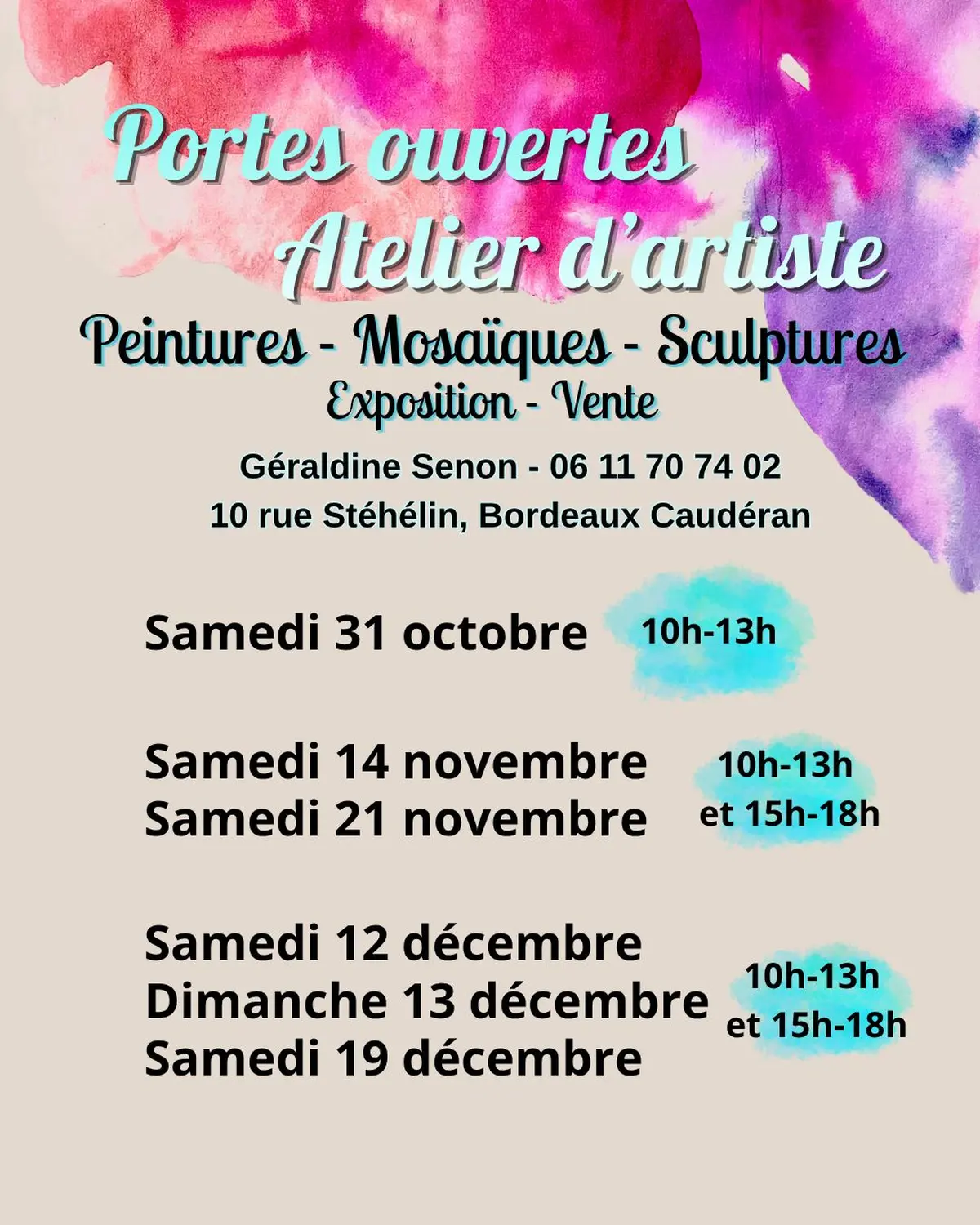 Portes ouvertes, atelier d'artiste à Bordeaux : mosaïques, peintures, sculptures