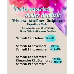 Portes ouvertes, atelier d'artiste à Bordeaux : mosaïques, peintures, sculptures