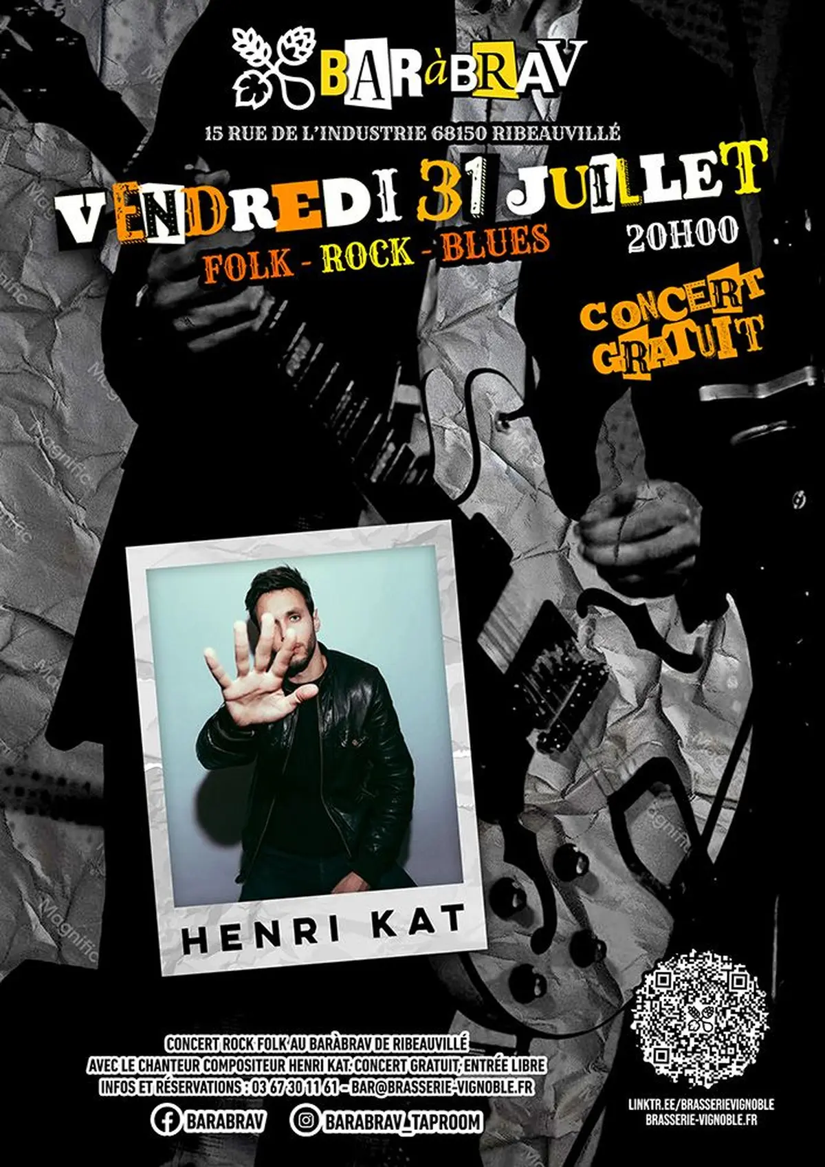 Concert Rock Folk avec Henri Kat au BaRàBraV de Ribeauvillé
