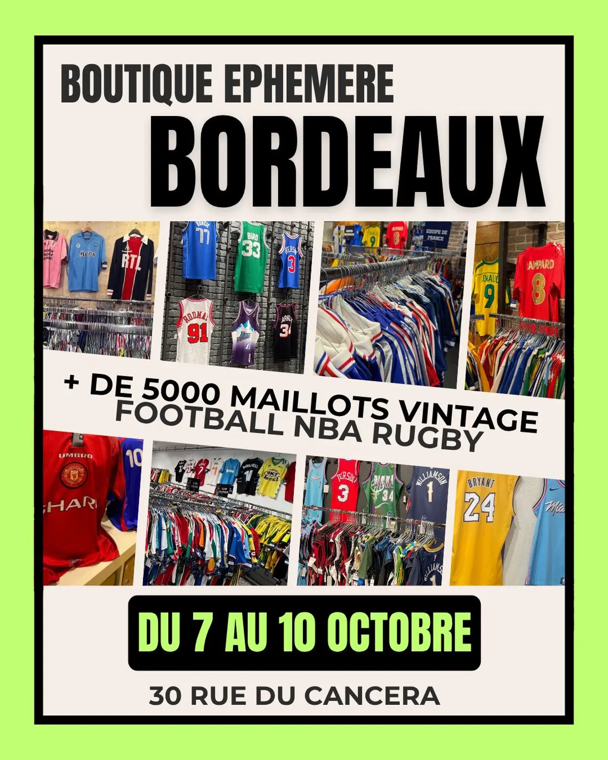 Boutique éphémère maillots football, rugby NBA, vintage