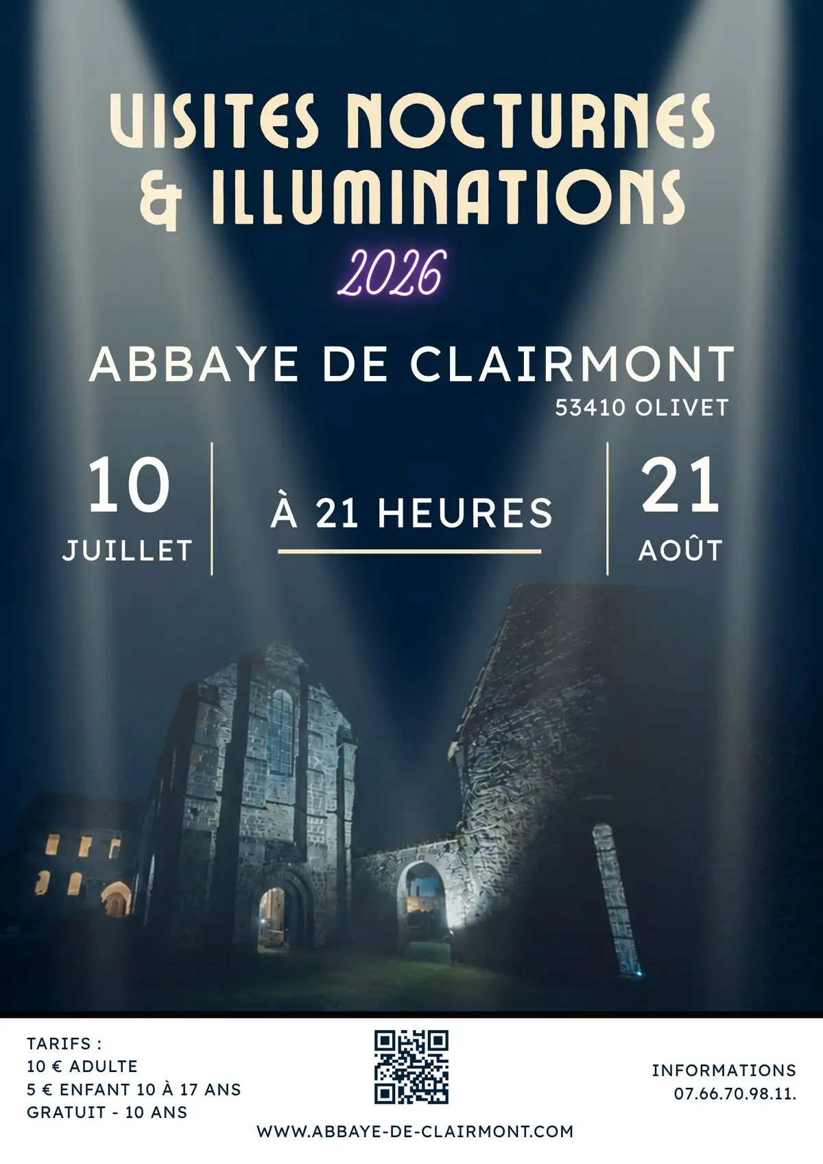 Visite nocturne de l'Abbaye de Clairmont  en août