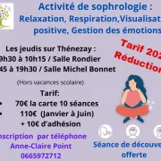 Activité de sophrologie: relaxation, respiration, visualisation positive, gestion des émotions