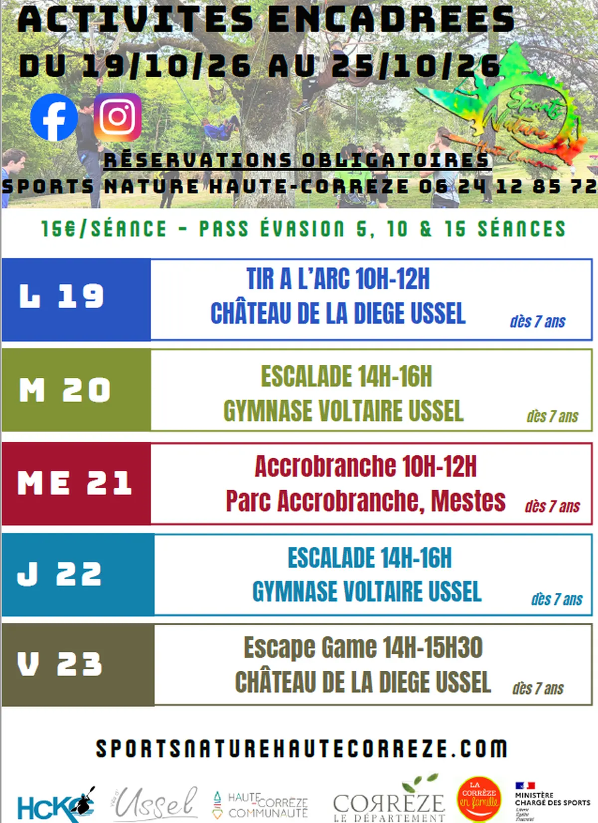 Activités Vacances de la Toussaint Sports Nature Haute-Corrèze