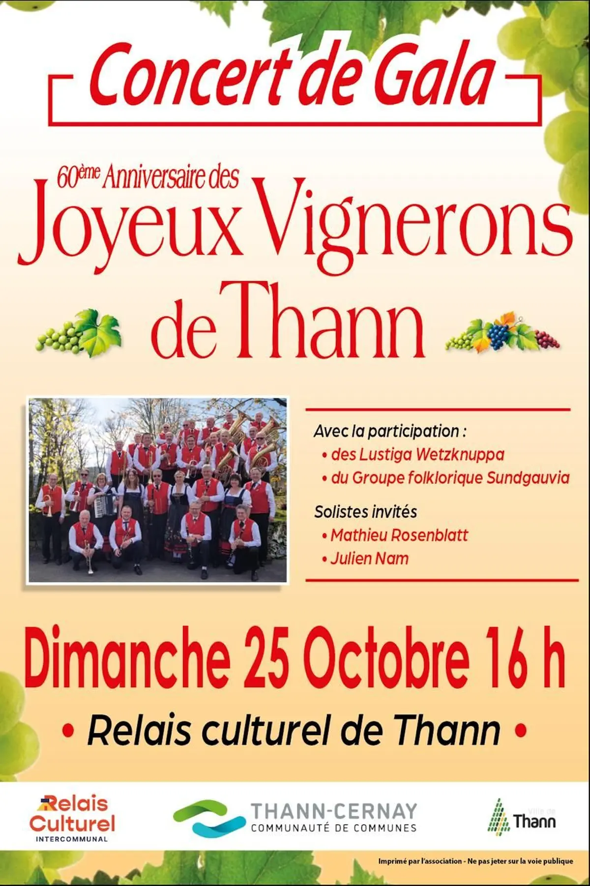 Concert de gala du 60ème anniversaire des Joyeux Vignerons de Thann