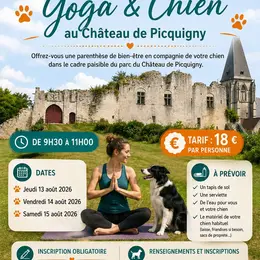 13 ; 14 et 15 août, yoga avec mon chien, de 10h à 12h au Château de Picquigny.