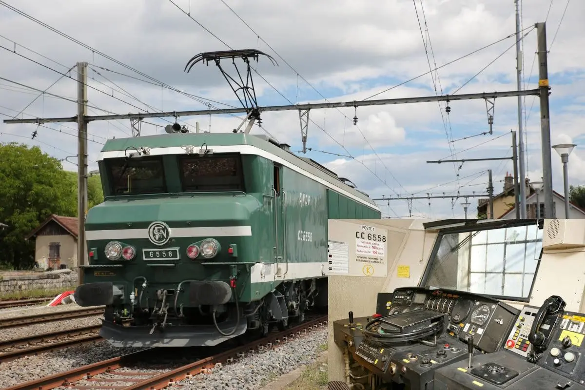 Visite de la cabine de conduite de la locomotive CC 6558
