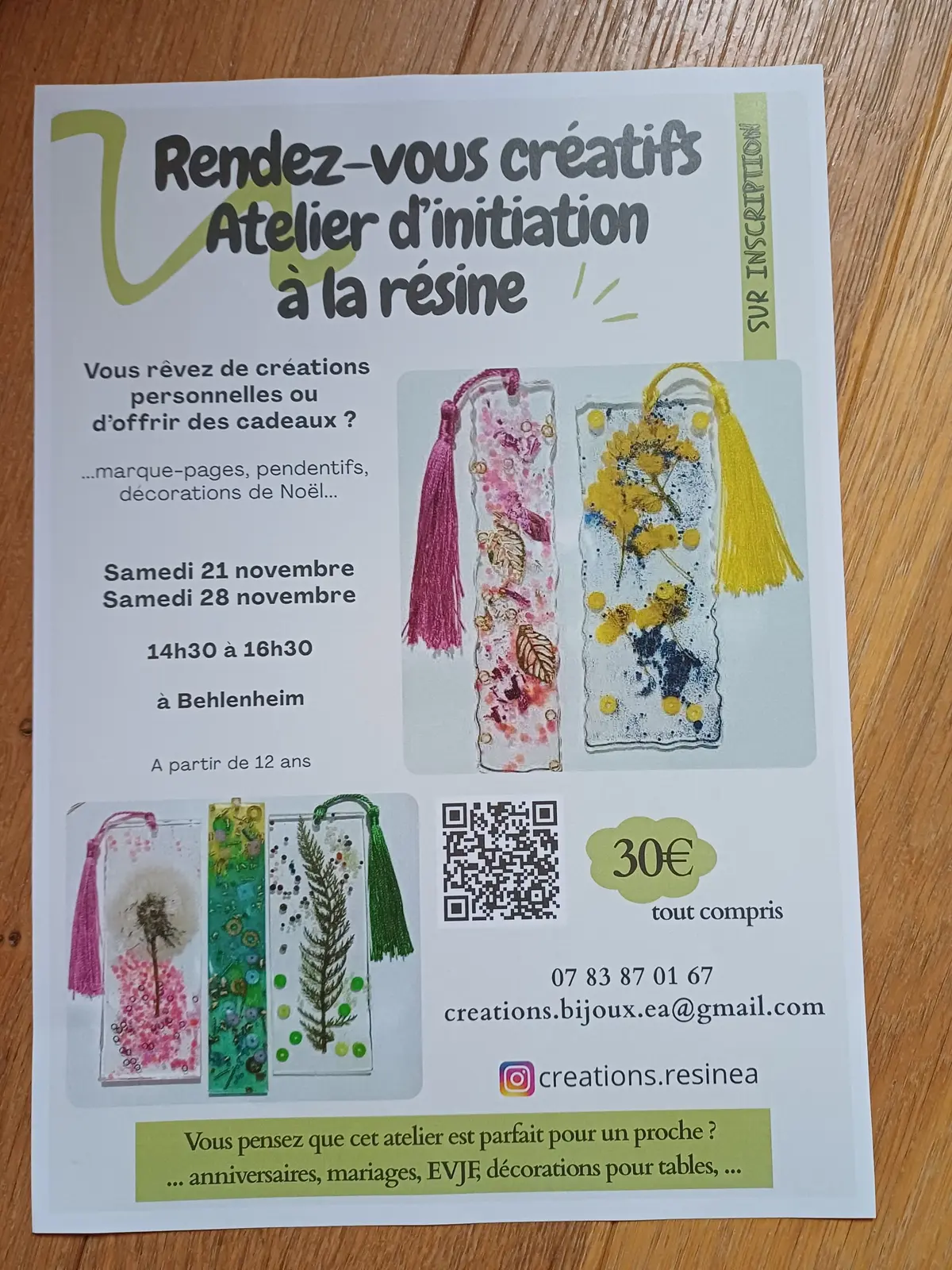 atelier d'initiation et de créations en résine