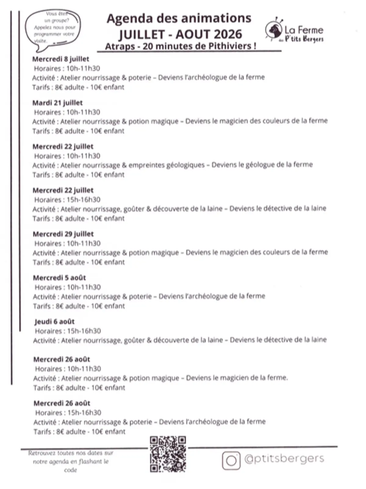 Agenda des animations