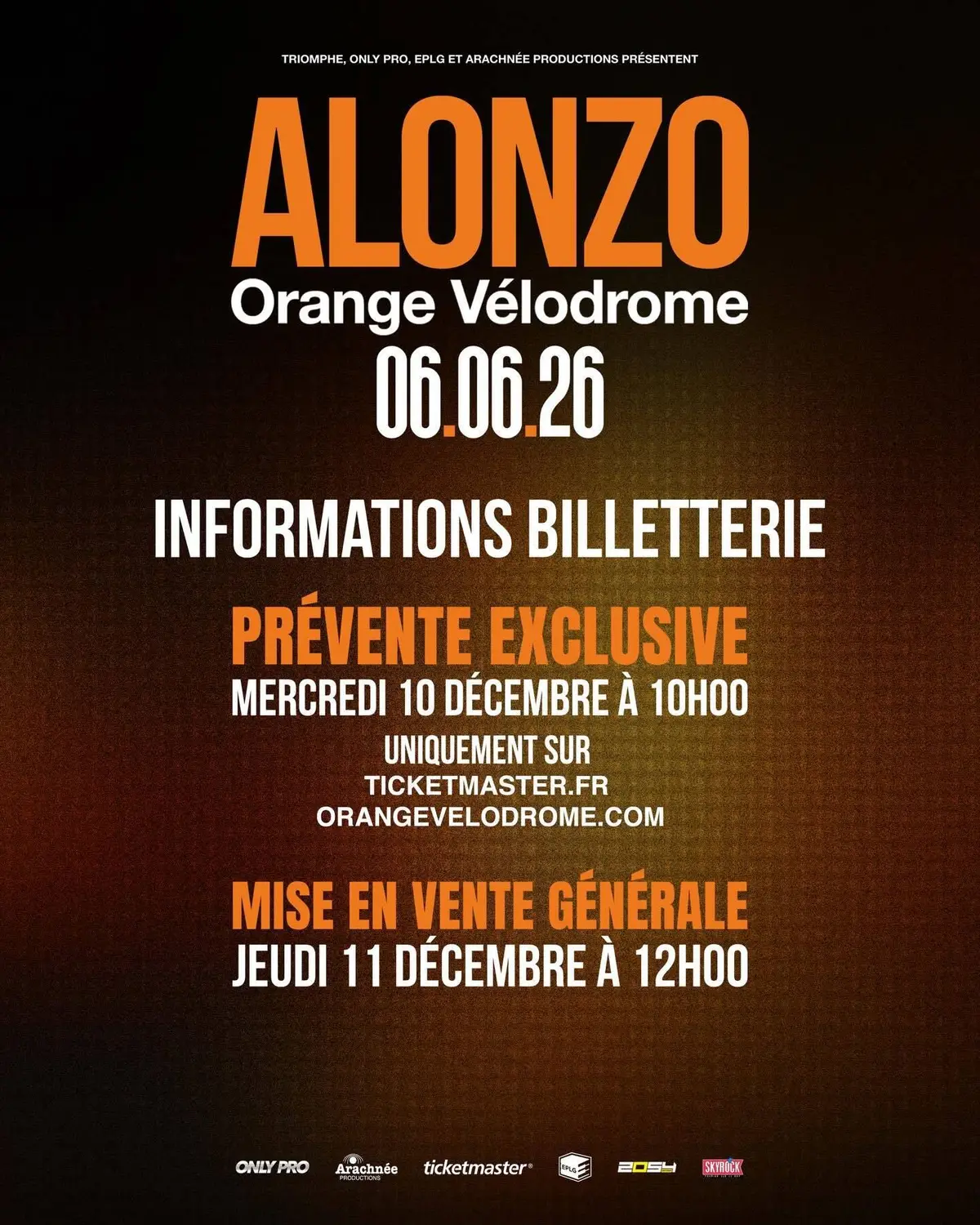 Alonzo au Stade Orange Vélodrome : la prévente des billets aujourd'hui
