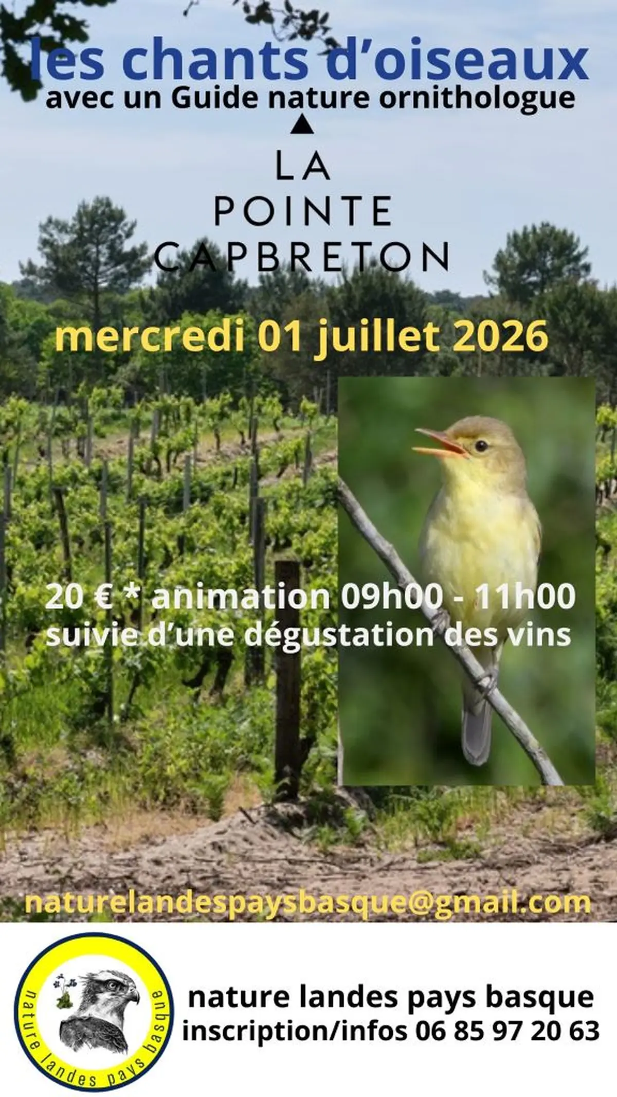 Animation chants d'oiseaux et dégustation vins