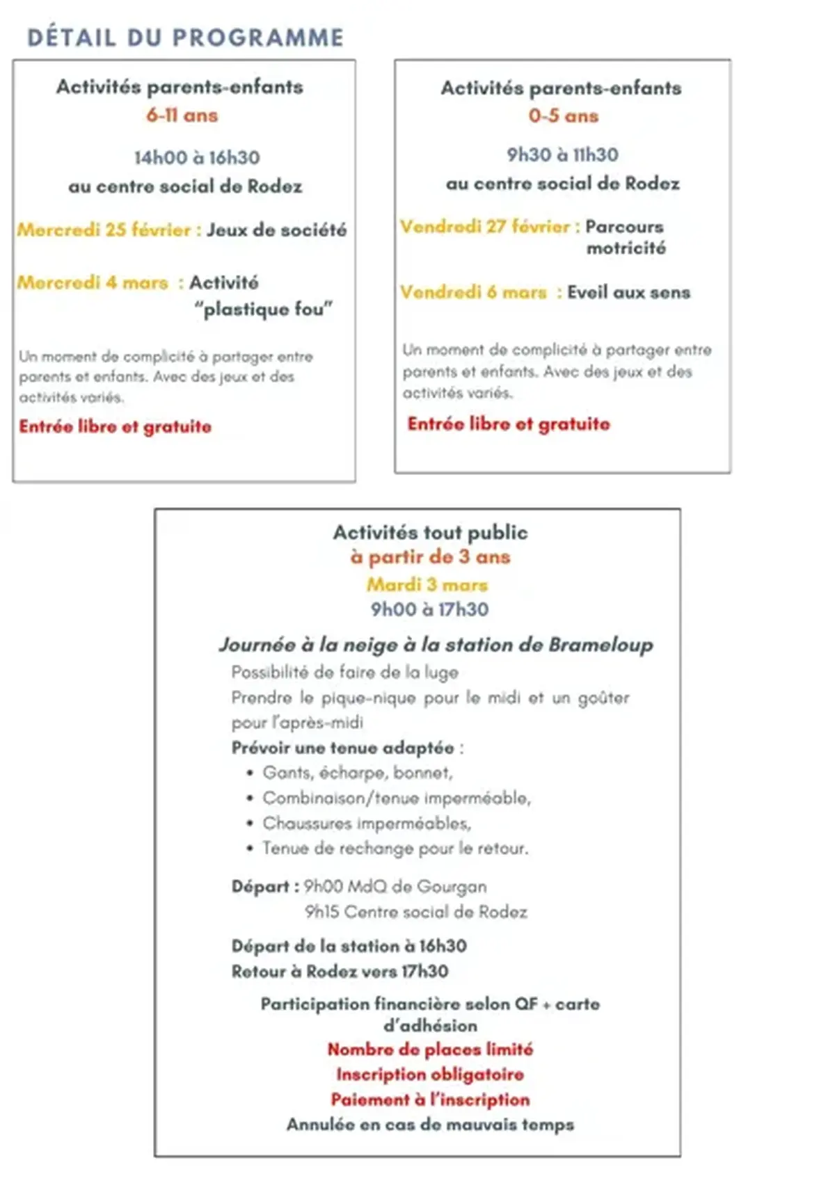 Animations vacances d'hiver