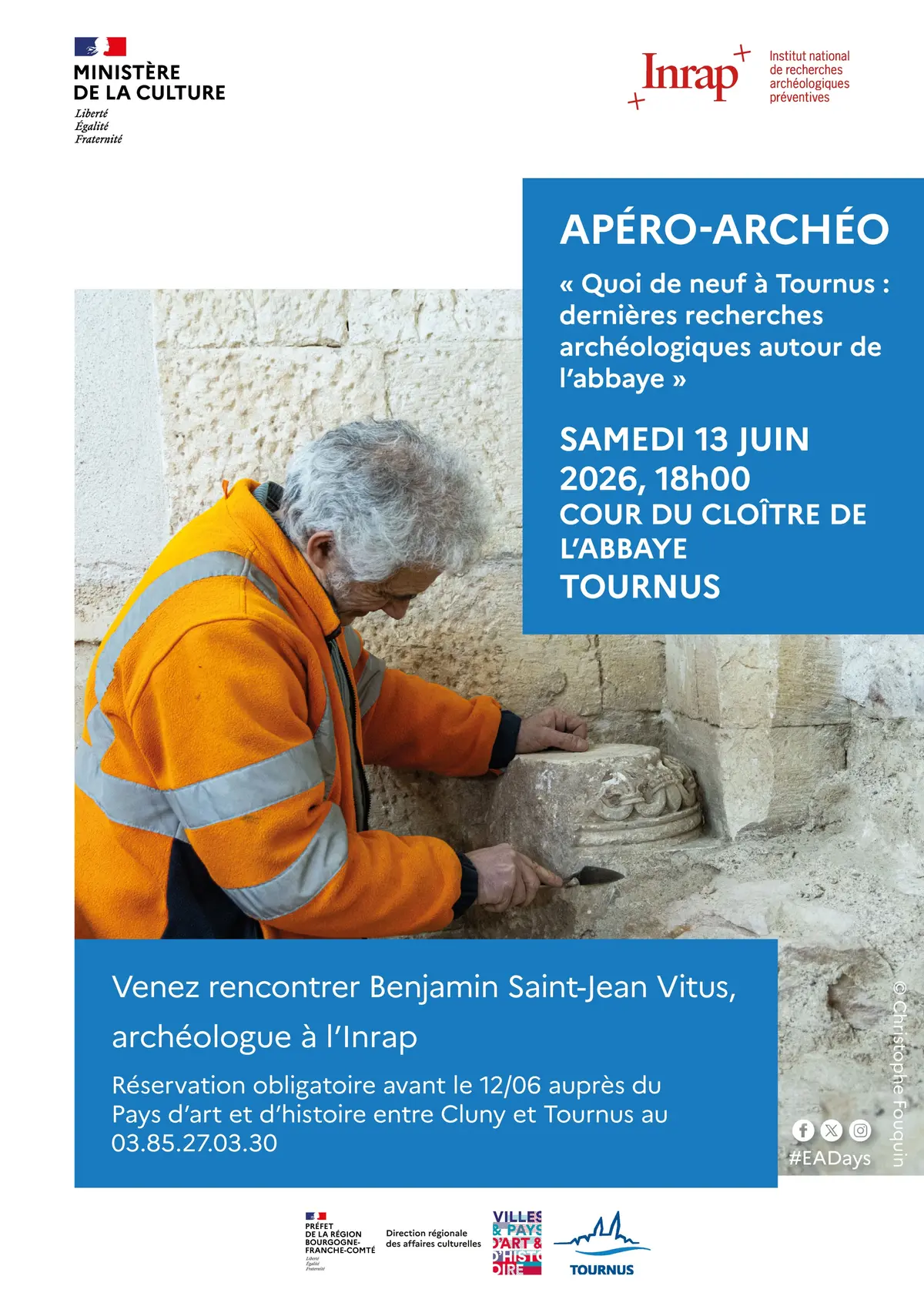 Apéro-archéo Quoi de neuf à Tournus : dernières recherches archéologiques autour de l'abbaye avec Benjamin Saint-Jean Vitus, archéologue à l'Inrap