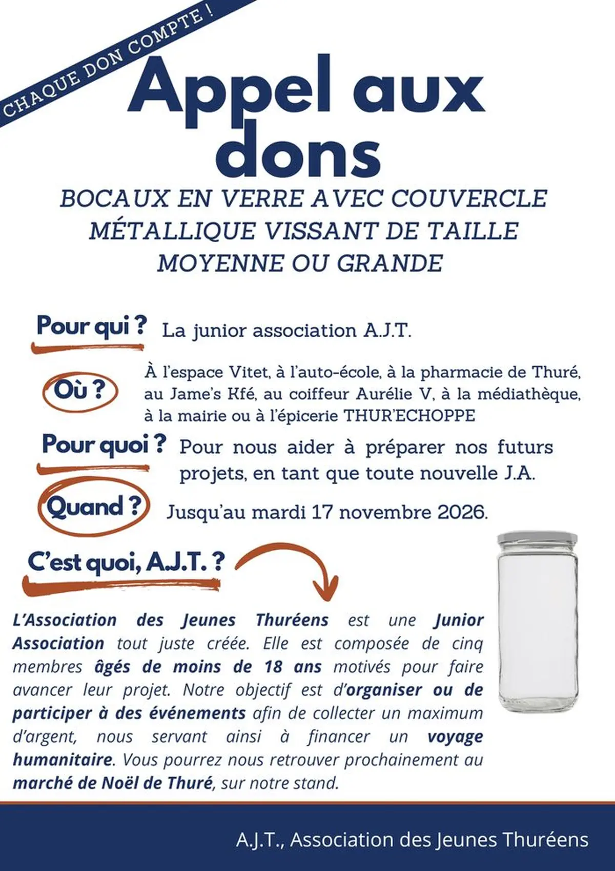 APPEL AUX DONS  Chaque don compte !