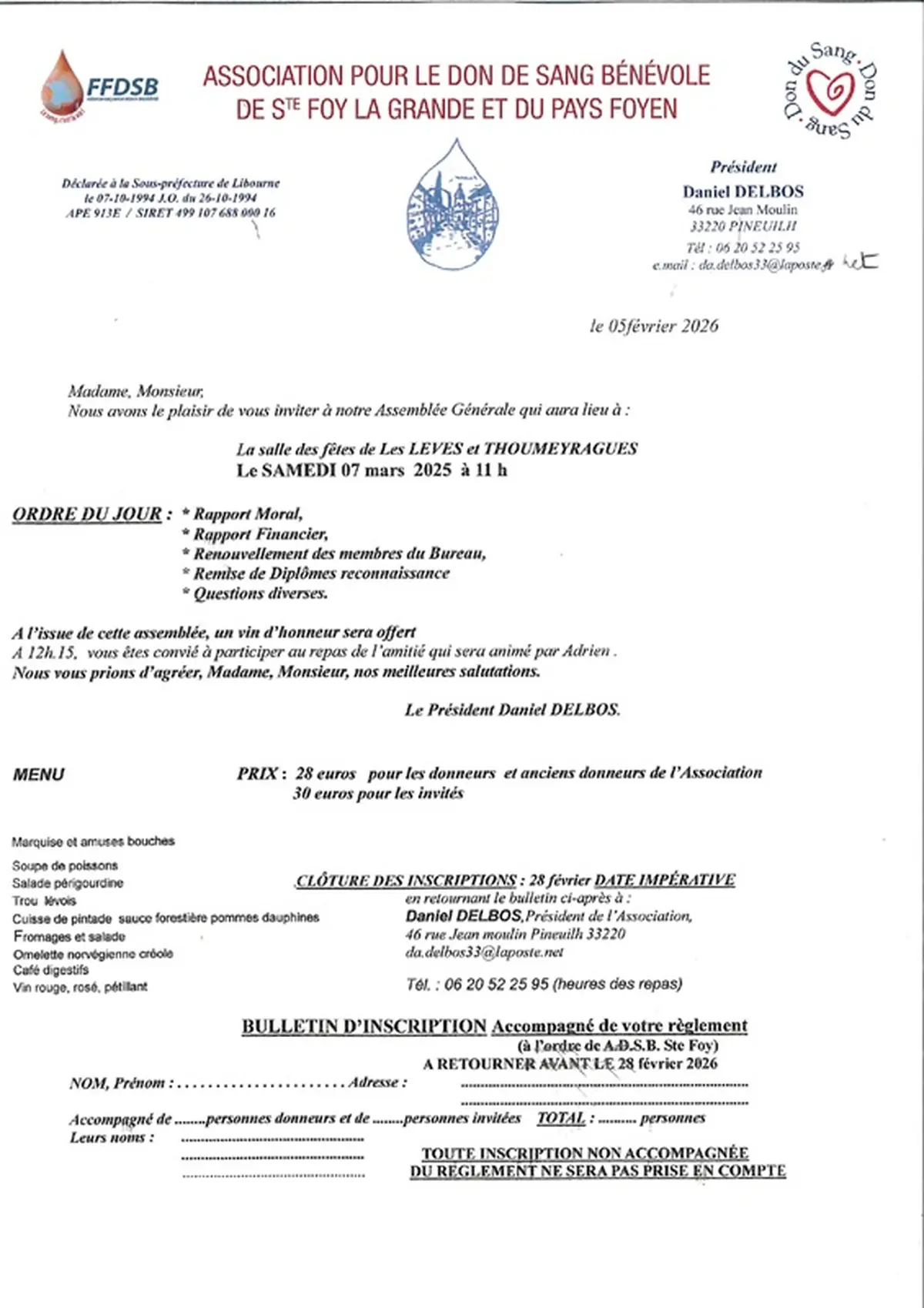 Assemblée générale de l'Association des Donneurs de sang bénévoles