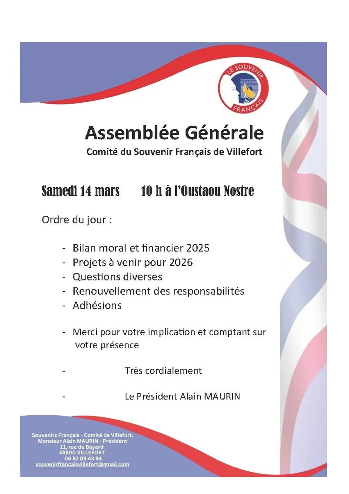 Assemblée Générale Du Comité Du Souvenir Français De Villefort