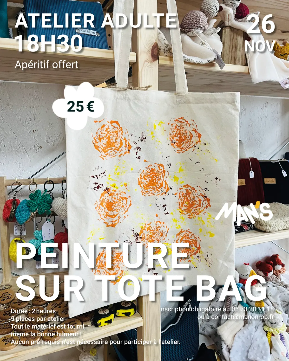 Atelier adulte Peinture sur tote bag