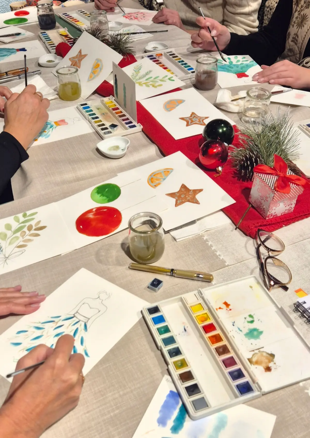 Atelier aquarelle de Noël au restaurant Alma à Chantilly