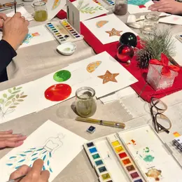 Atelier aquarelle de Noël au restaurant Alma à Chantilly
