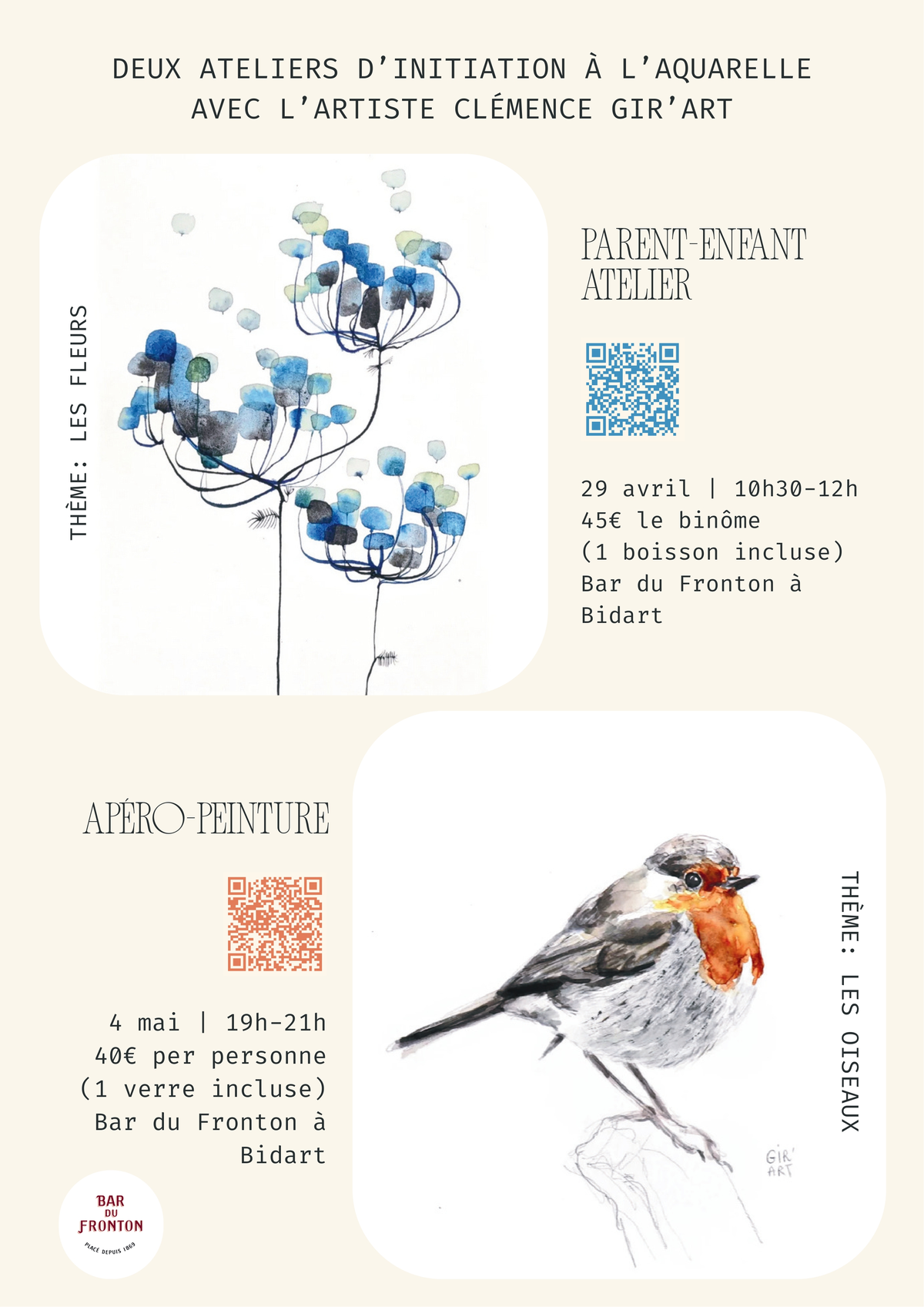 Atelier aquarelle en duo – parent & enfant - Bar du Fronton