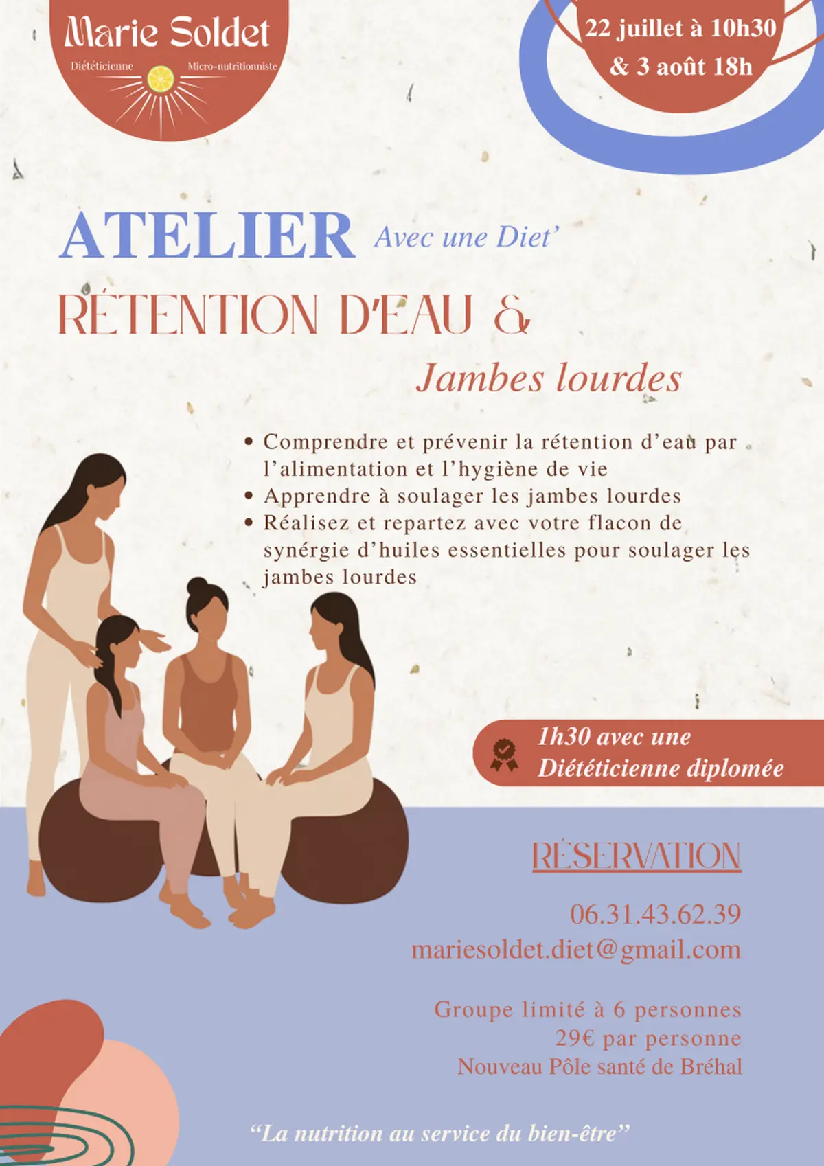 Atelier avec une diet : rétention d'eau et jambes lourdes