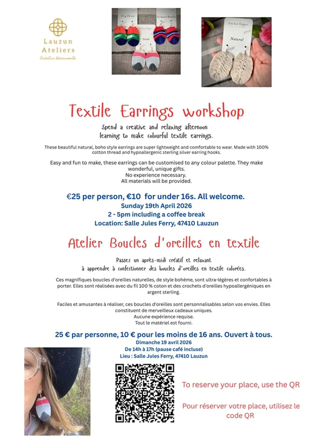 Atelier -Boucles d'oreilles en textile