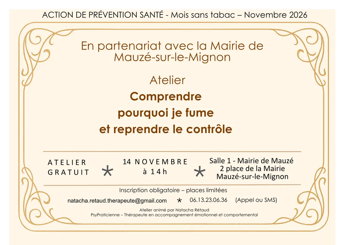 Atelier Comprendre pourquoi je fume et reprendre le contrôle à Mauzé-sur-le-Mignon